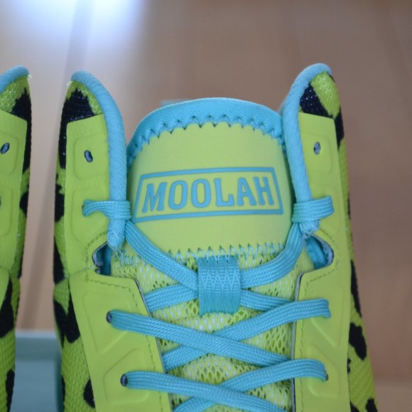 Leopard Print Athletic Shoes - Neon Green and Blue - Picture 3 of 8